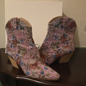 Betsey Johnson Multicolor Embellished Ankle Boots